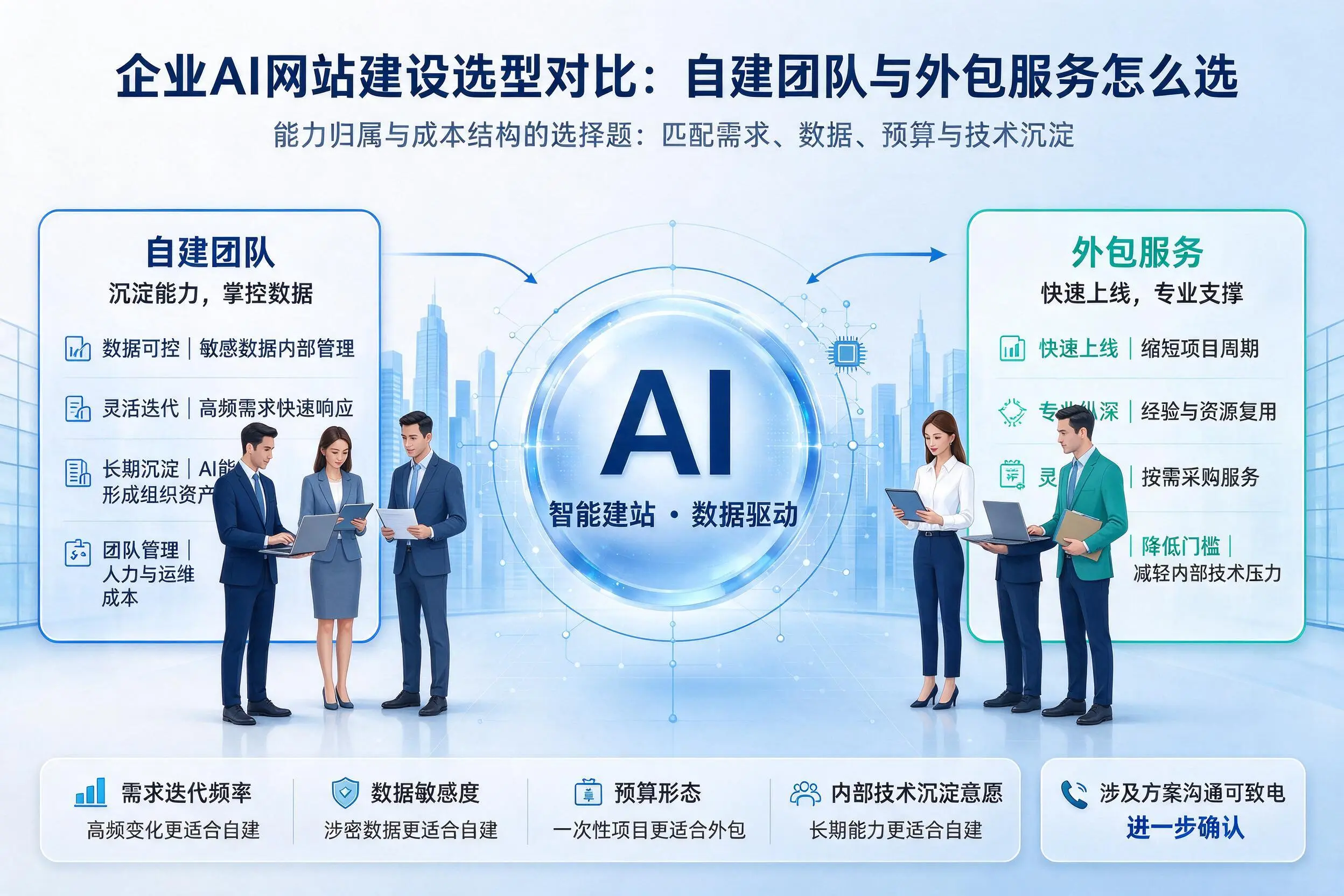 深圳企业AI网站建设选型对比:自建团队与外包服务怎么选